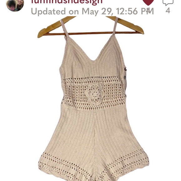MAY & JULY Crochet Boho Romper Festival Style Beach Wear Beige Size Small - Picture 6 of 6